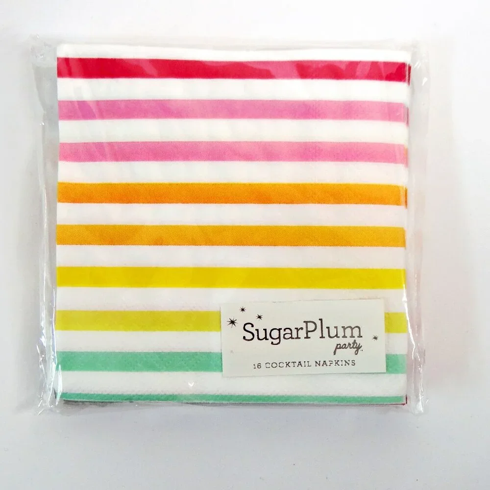 Lot of 2 packages of Rainbow Striped Napkins, 32 count, Sugar Plum Party New